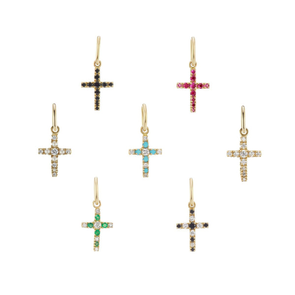 Charm Cross in White Diamond and Turquoise - Charlotte Allison Fine Jewelry