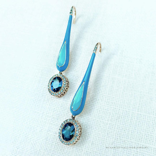 Grande Enamel Teardrop Dangle with London Blue Topaz - Charlotte Allison Fine Jewelry