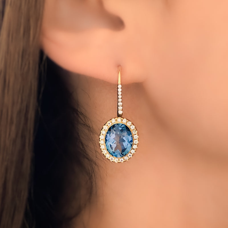 Gemset Dangles in London Blue Topaz Stone and Diamond