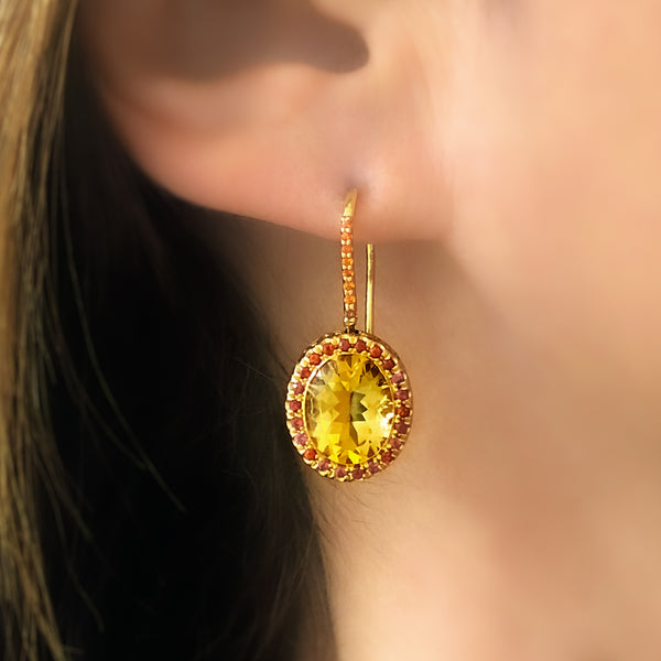 Gemset Dangle in Golden Citrine and Red Orange Sapphire