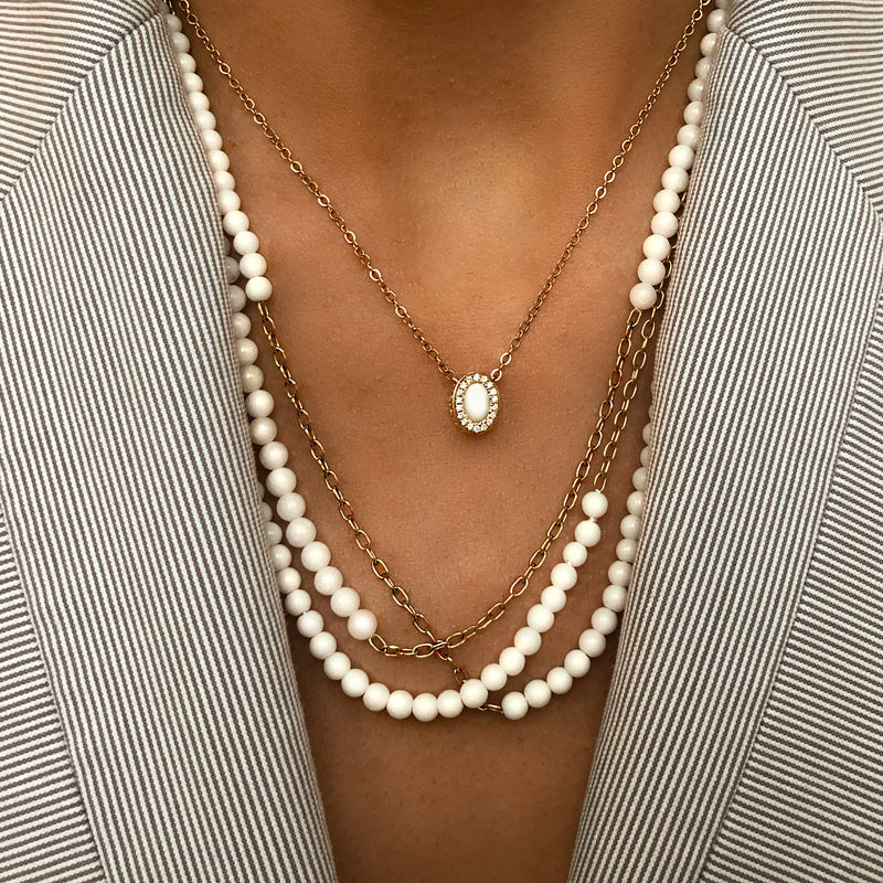 Petite Gemset Necklace in White Onyx and Diamond