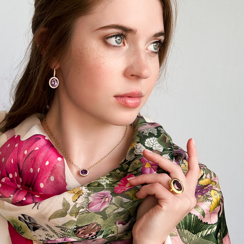 Gemset Dangle in "Rose de France" Amethyst and Tanzanite