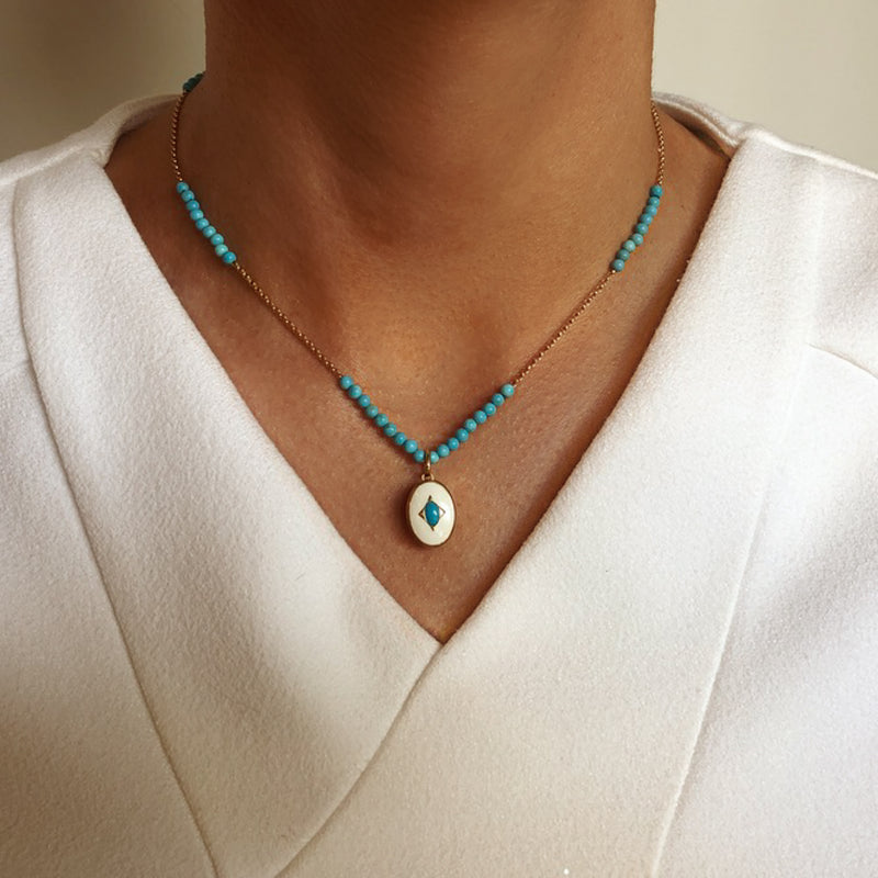 Petite Bead Station Chain in Turquoise