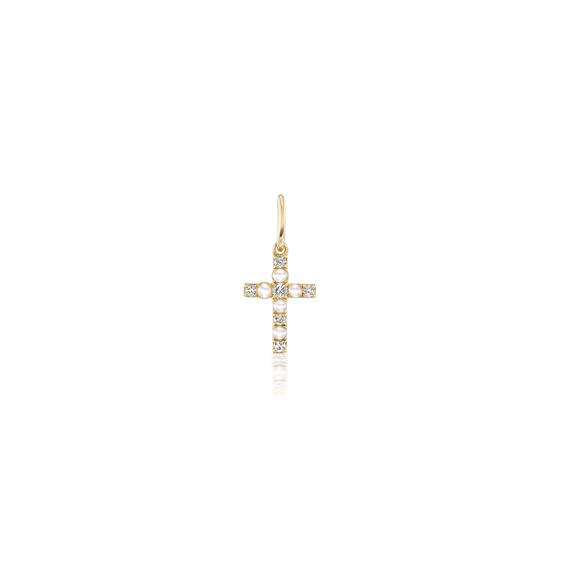 Charm Cross in White Diamond and Pearl