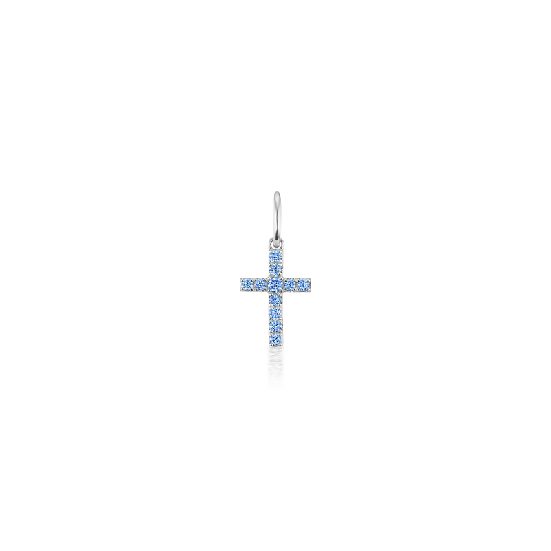 Charm Cross in White Gold & Blue Sapphire