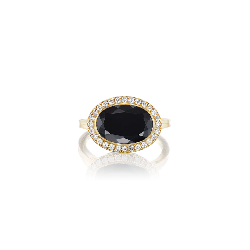 Brushed Basket Cocktail Ring in Black Spinel