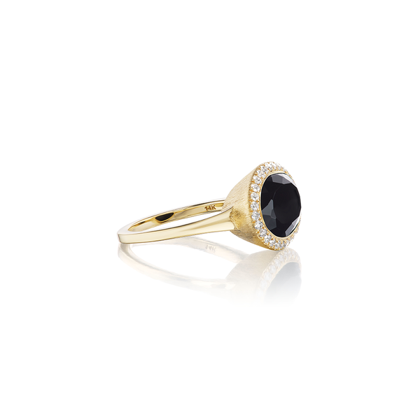 Brushed Basket Cocktail Ring in Black Spinel