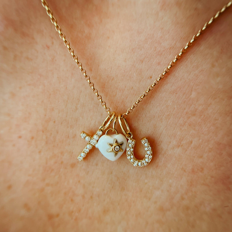 Charm Cross in White Diamond and Pearl - Charlotte Allison Fine Jewelry