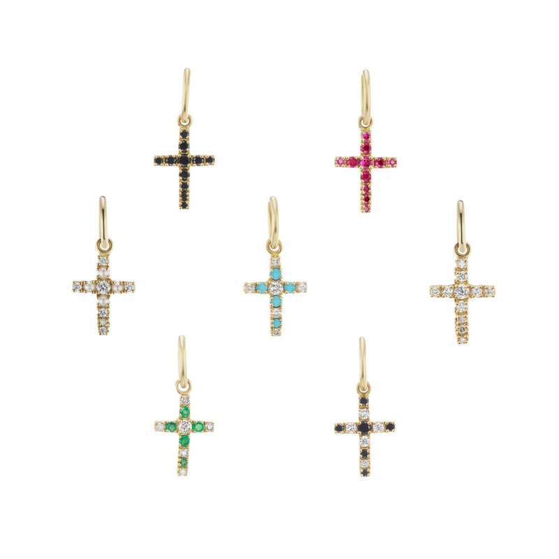Charm Cross in White Diamond and Turquoise - Charlotte Allison Fine Jewelry