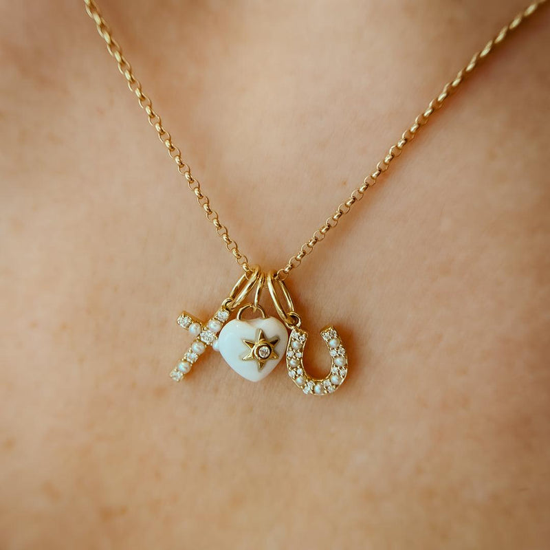 Charm Horseshoe with White Diamonds and Pearls - Charlotte Allison Fine Jewelry