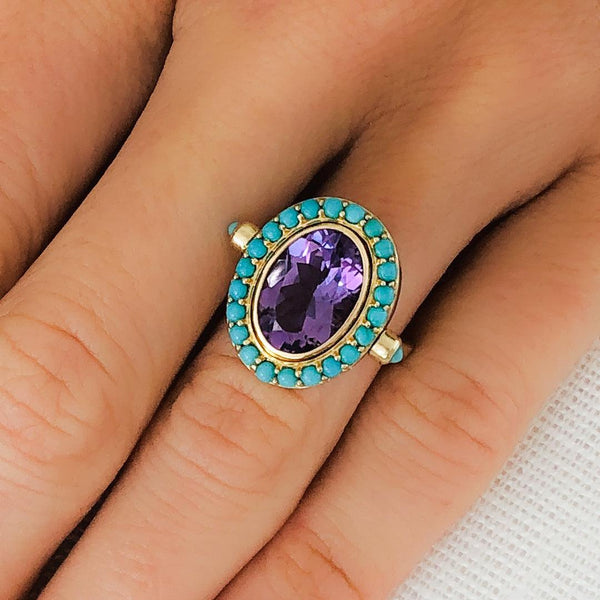Cocktail Ring in Amethyst and Turquoise - Charlotte Allison Fine Jewelry