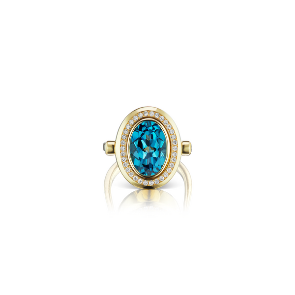 Cocktail Ring in London Blue Topaz with Diamond Halo - Charlotte Allison Fine Jewelry