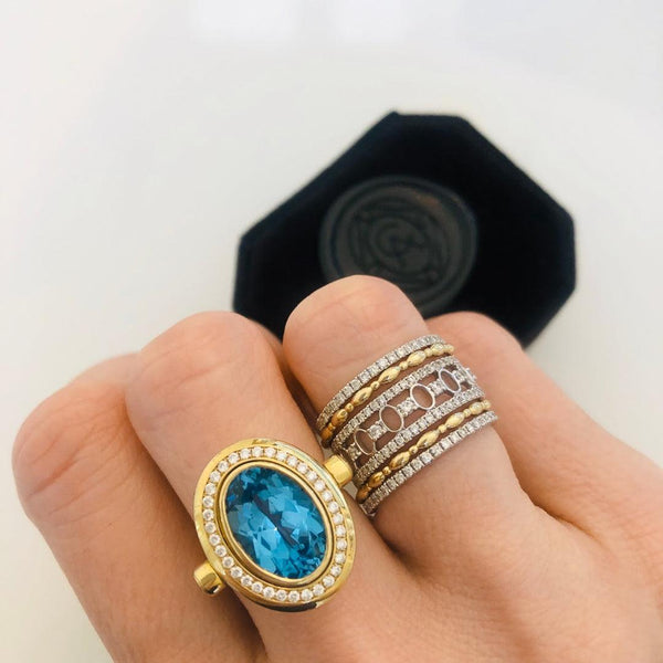 Cocktail Ring in London Blue Topaz with Diamond Halo - Charlotte Allison Fine Jewelry