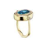 Cocktail Ring in London Blue Topaz with Diamond Halo - Charlotte Allison Fine Jewelry