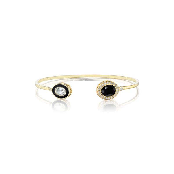 Double Bezel Cuff in Black Spinel and White Topaz - Charlotte Allison Fine Jewelry