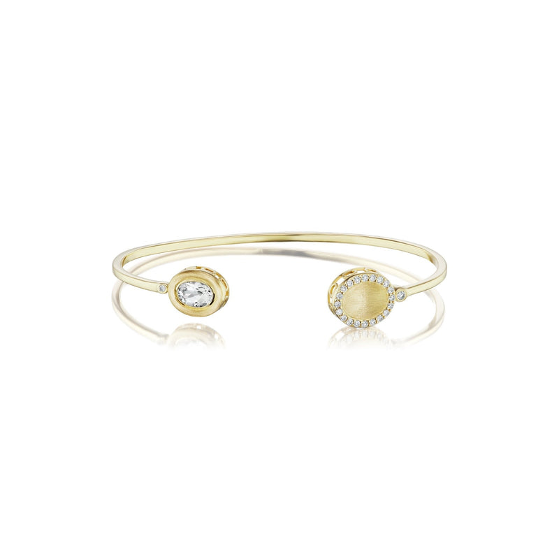Double Bezel Cuff in Brushed Gold and White Topaz - Charlotte Allison Fine Jewelry