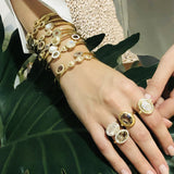 Double Bezel Cuff in Brushed Gold and White Topaz - Charlotte Allison Fine Jewelry