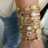 Double Bezel Cuff in Brushed Gold and White Topaz - Charlotte Allison Fine Jewelry