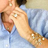 Double Bezel Cuff in Brushed Gold and White Topaz - Charlotte Allison Fine Jewelry