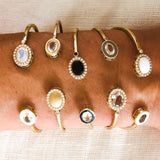 Double Bezel Cuff in Brushed Gold and White Topaz - Charlotte Allison Fine Jewelry