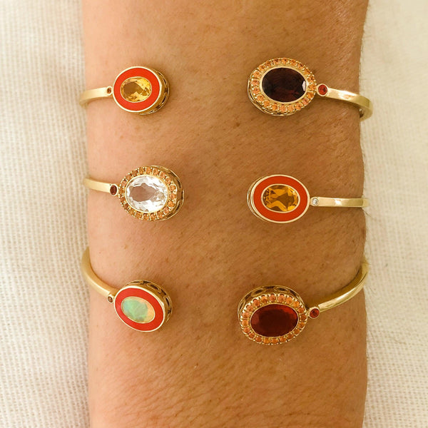 Double Bezel Cuff in Garnet and Citrine - Charlotte Allison Fine Jewelry