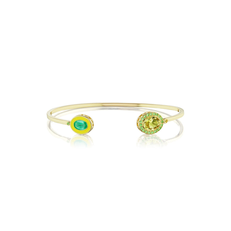 Double Bezel Cuff in Lemon Citrine and Emerald - Charlotte Allison Fine Jewelry