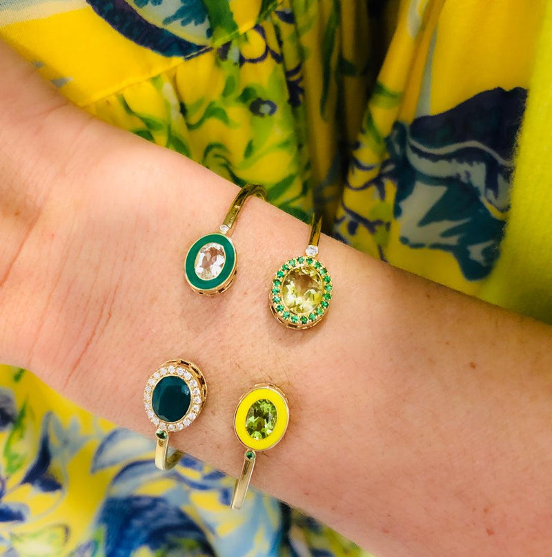 Double Bezel Cuff in Lemon Citrine and Peridot - Charlotte Allison Fine Jewelry