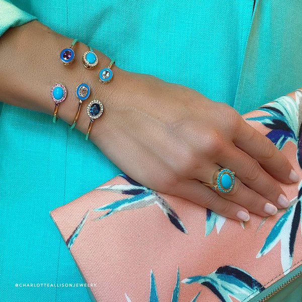 Double Bezel Cuff in London Blue Topaz and White Topaz - Charlotte Allison Fine Jewelry