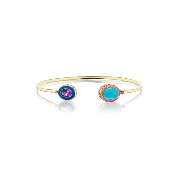 Double Bezel Cuff in Turquoise and Amethyst - Charlotte Allison Fine Jewelry
