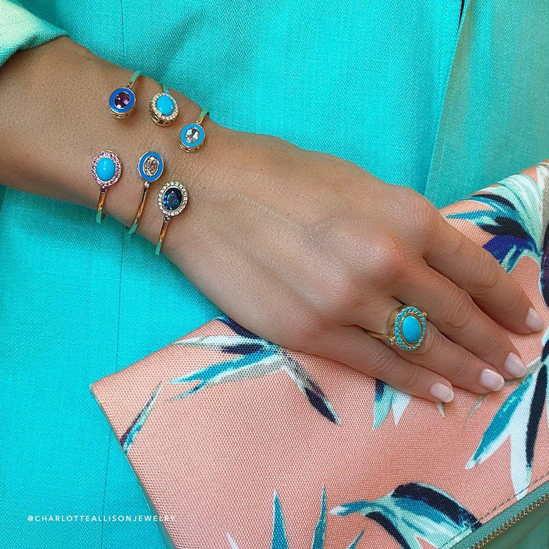 Double Bezel Cuff in Turquoise and Amethyst - Charlotte Allison Fine Jewelry