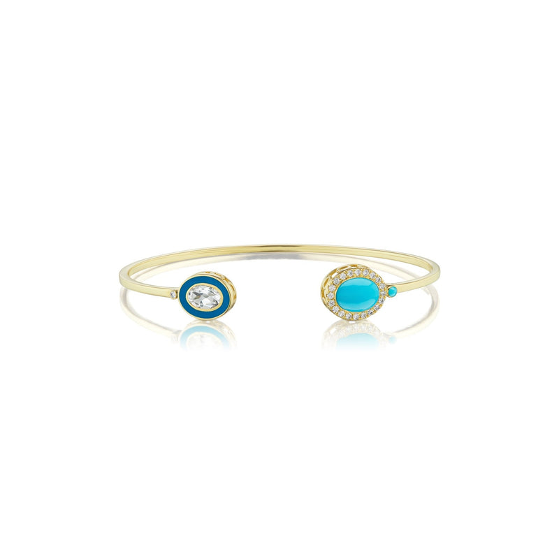 Double Bezel Cuff in Turquoise and White Topaz - Charlotte Allison Fine Jewelry