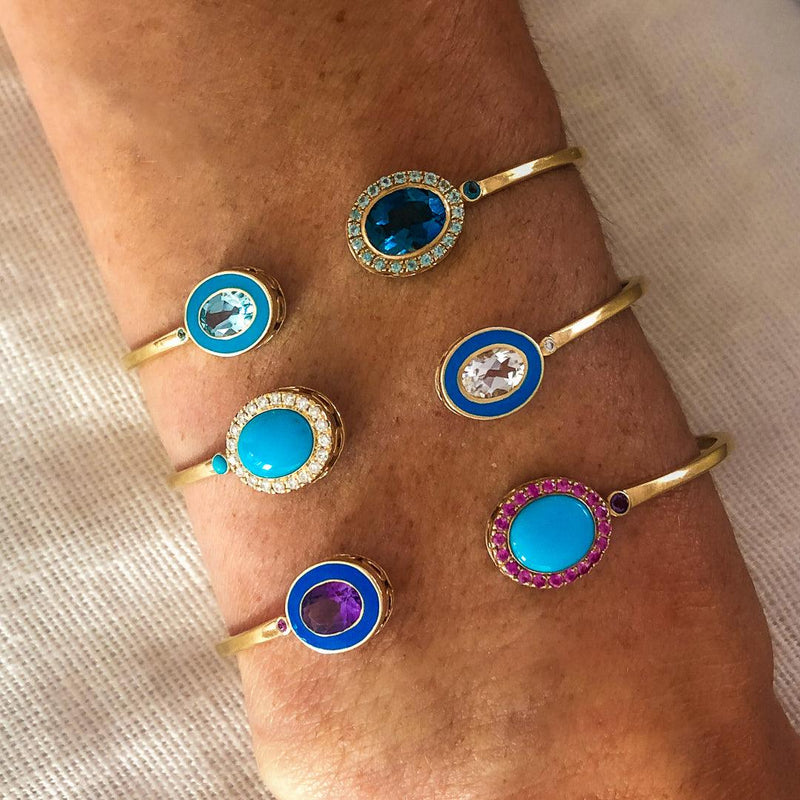 Double Bezel Cuff in Turquoise and White Topaz - Charlotte Allison Fine Jewelry