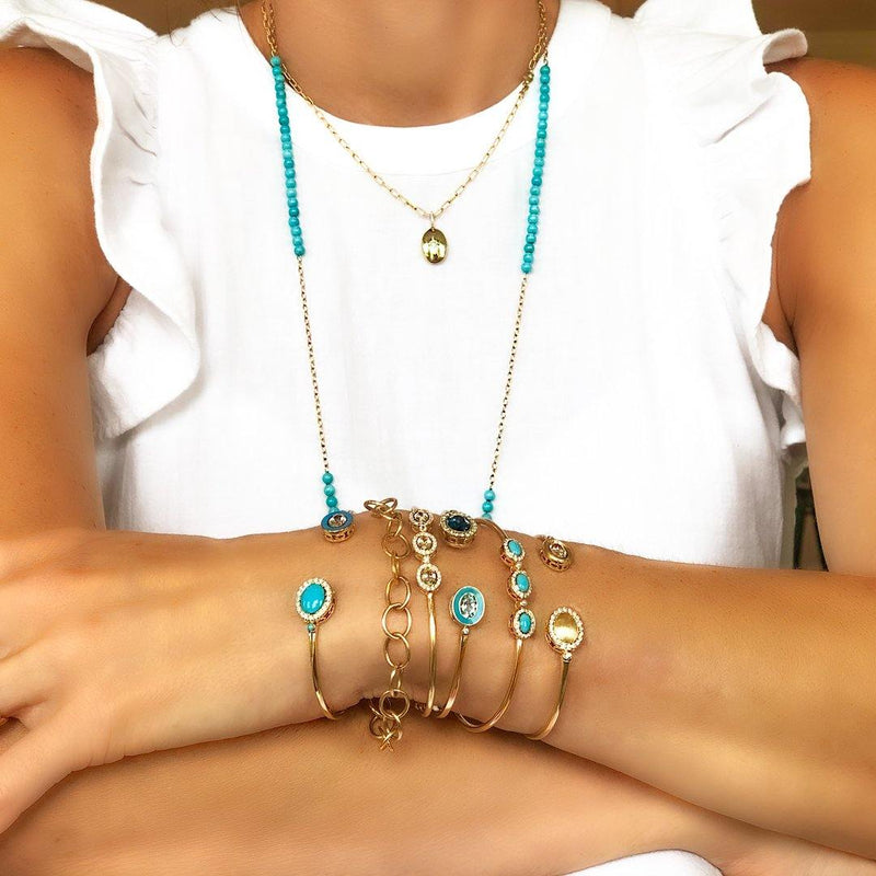 Double Bezel Cuff in Turquoise and White Topaz - Charlotte Allison Fine Jewelry