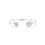 Double Bezel Cuff in White Gold with Rainbow Moonstone and White Topaz - Charlotte Allison Fine Jewelry