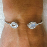 Double Bezel Cuff in White Gold with Rainbow Moonstone and White Topaz - Charlotte Allison Fine Jewelry