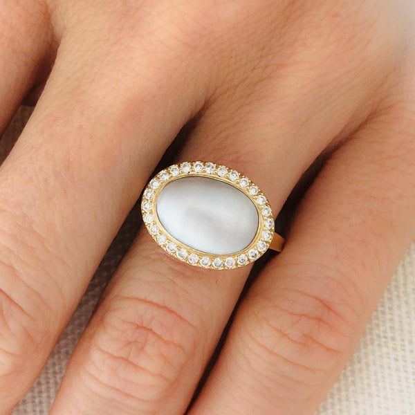 Enamel Cocktail Ring in Gray Pearl - Charlotte Allison Fine Jewelry