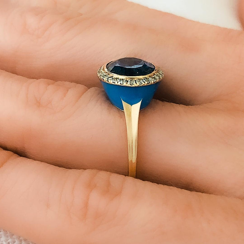 Enamel Cocktail Ring in London Blue Topaz - Charlotte Allison Fine Jewelry