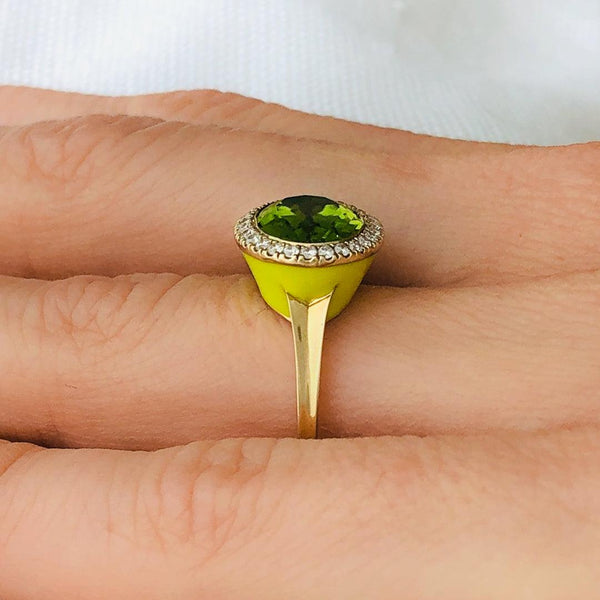 Enamel Cocktail Ring in Peridot - Charlotte Allison Fine Jewelry