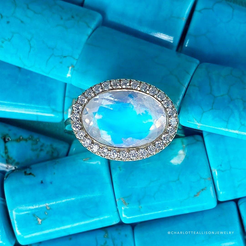 Enamel Cocktail Ring in Rainbow Moonstone - Charlotte Allison Fine Jewelry
