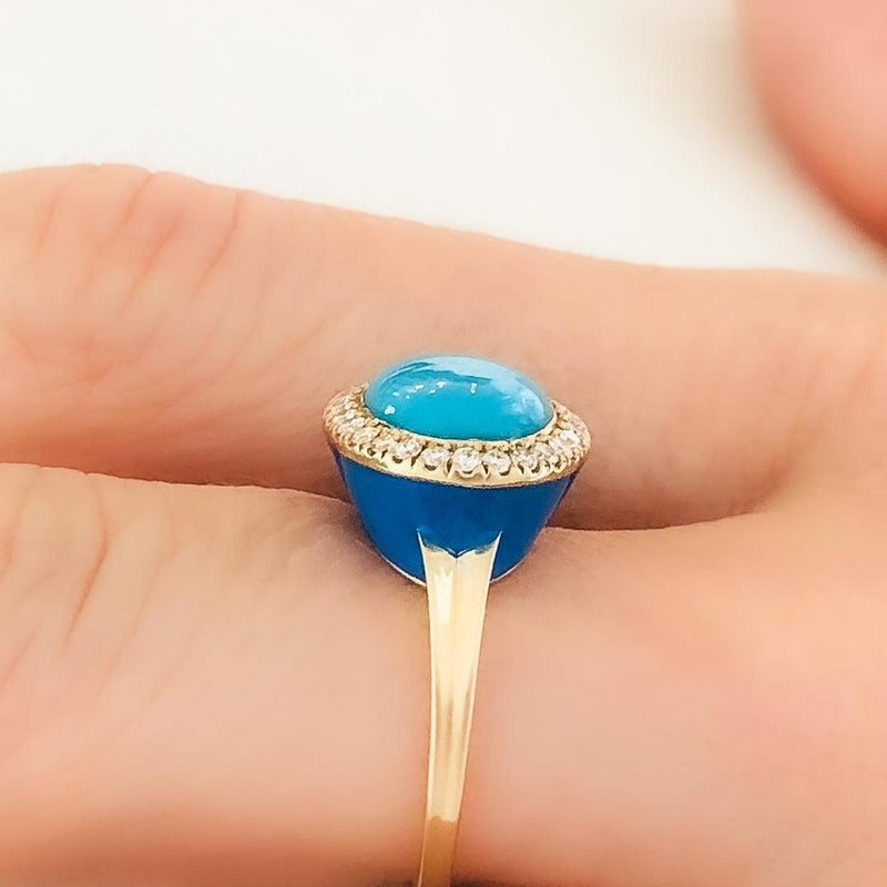 Enamel Cocktail Ring in Turquoise - Charlotte Allison Fine Jewelry
