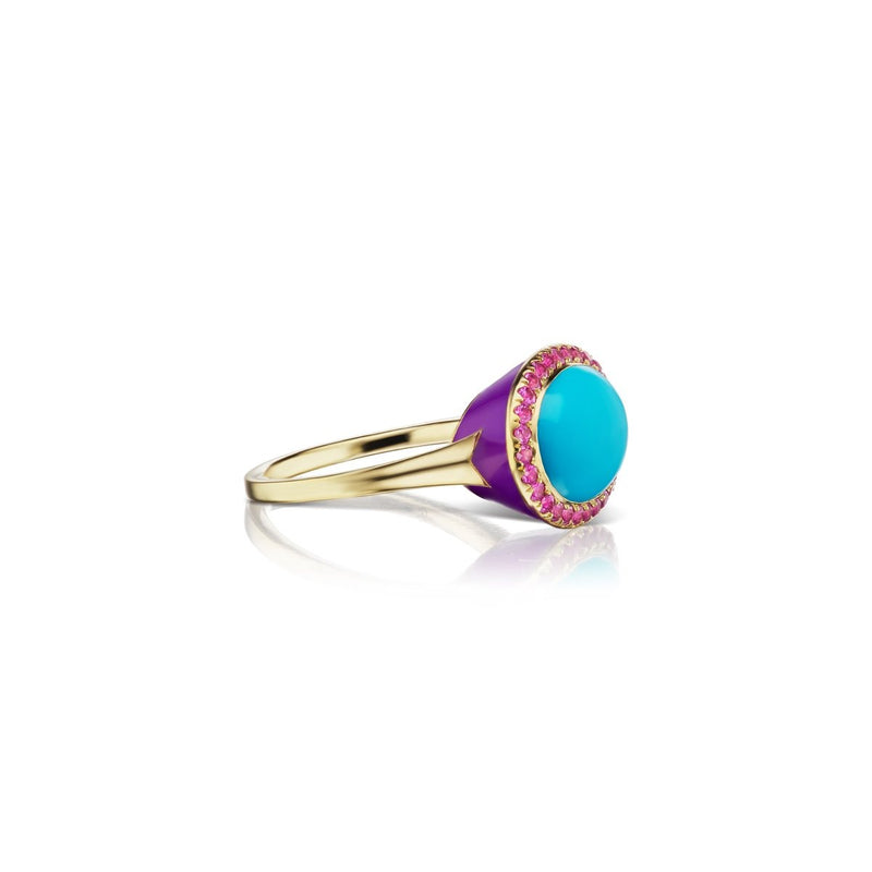 Enamel Cocktail Ring in Turquoise (Violet) - Charlotte Allison Fine Jewelry