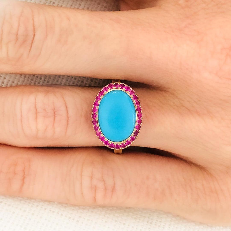 Enamel Cocktail Ring in Turquoise (Violet) - Charlotte Allison Fine Jewelry