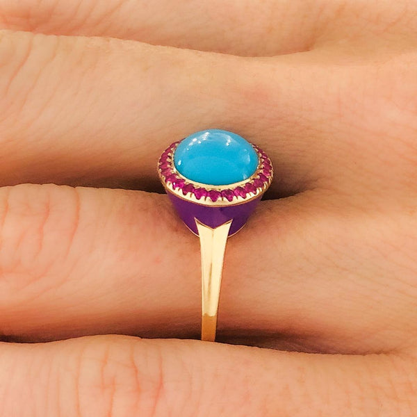 Enamel Cocktail Ring in Turquoise (Violet) - Charlotte Allison Fine Jewelry