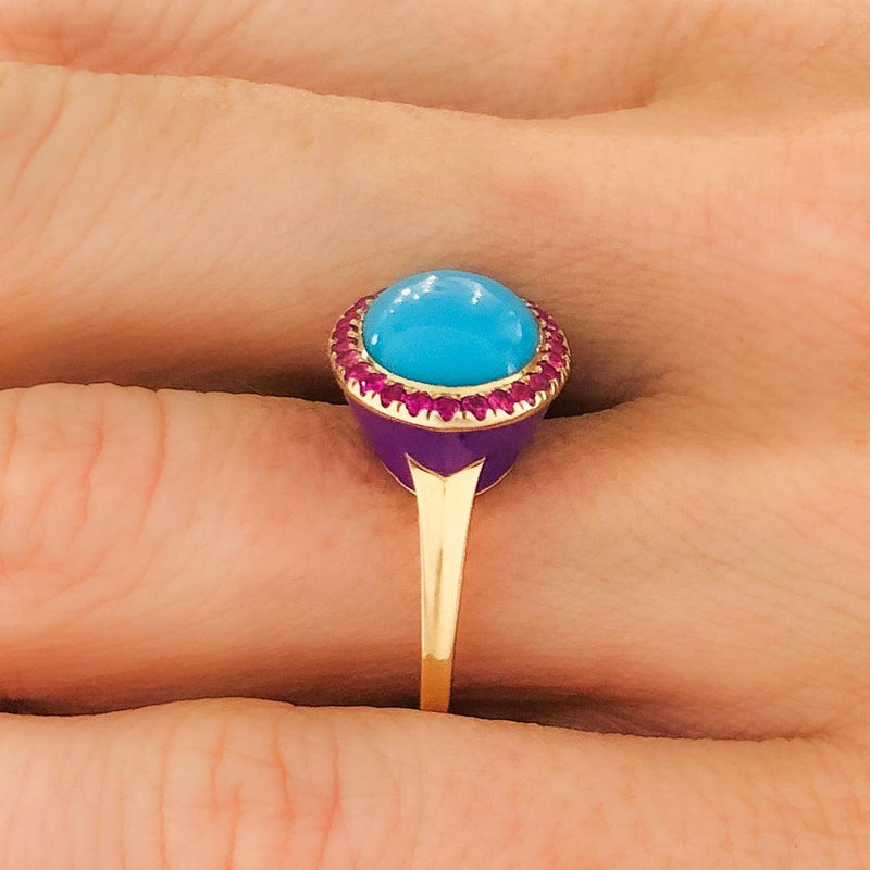 Enamel Cocktail Ring in Turquoise (Violet) - Charlotte Allison Fine Jewelry