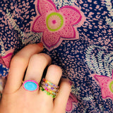 Enamel Cocktail Ring in Turquoise (Violet) - Charlotte Allison Fine Jewelry