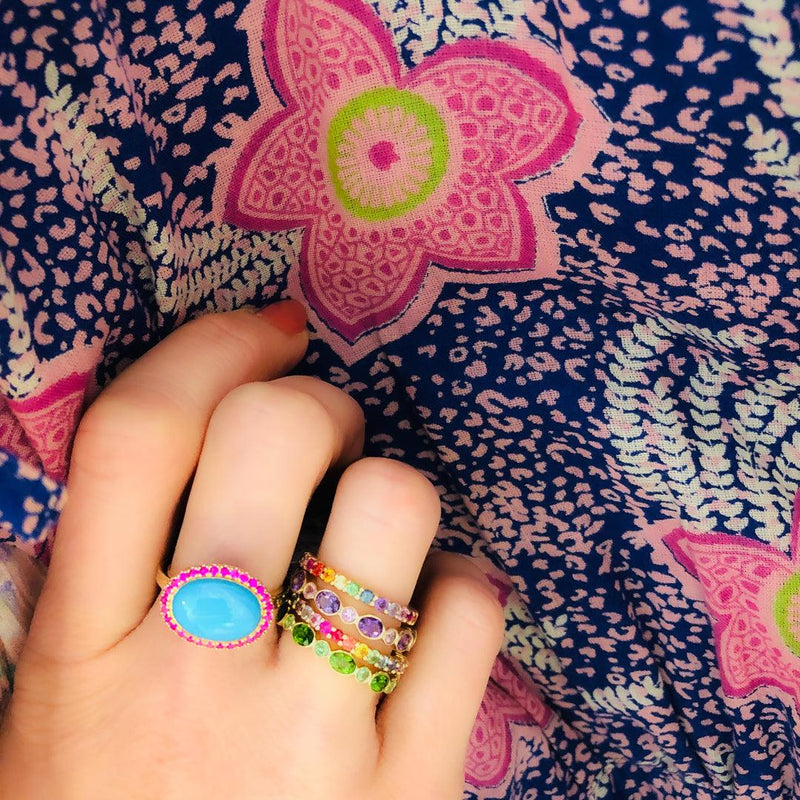 Enamel Cocktail Ring in Turquoise (Violet) - Charlotte Allison Fine Jewelry