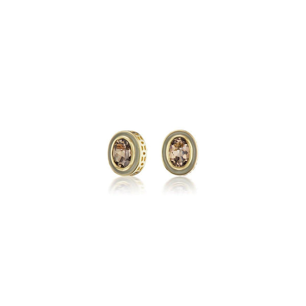 Enamel Studs in Smokey Topaz and Stone - Charlotte Allison Fine Jewelry