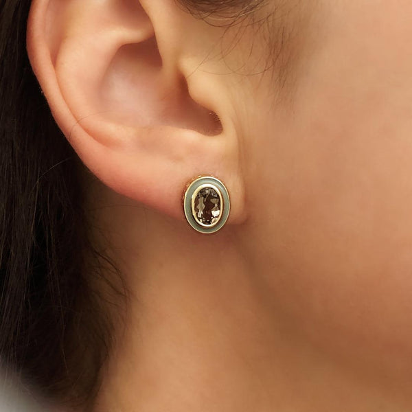 Enamel Studs in Smokey Topaz and Stone - Charlotte Allison Fine Jewelry