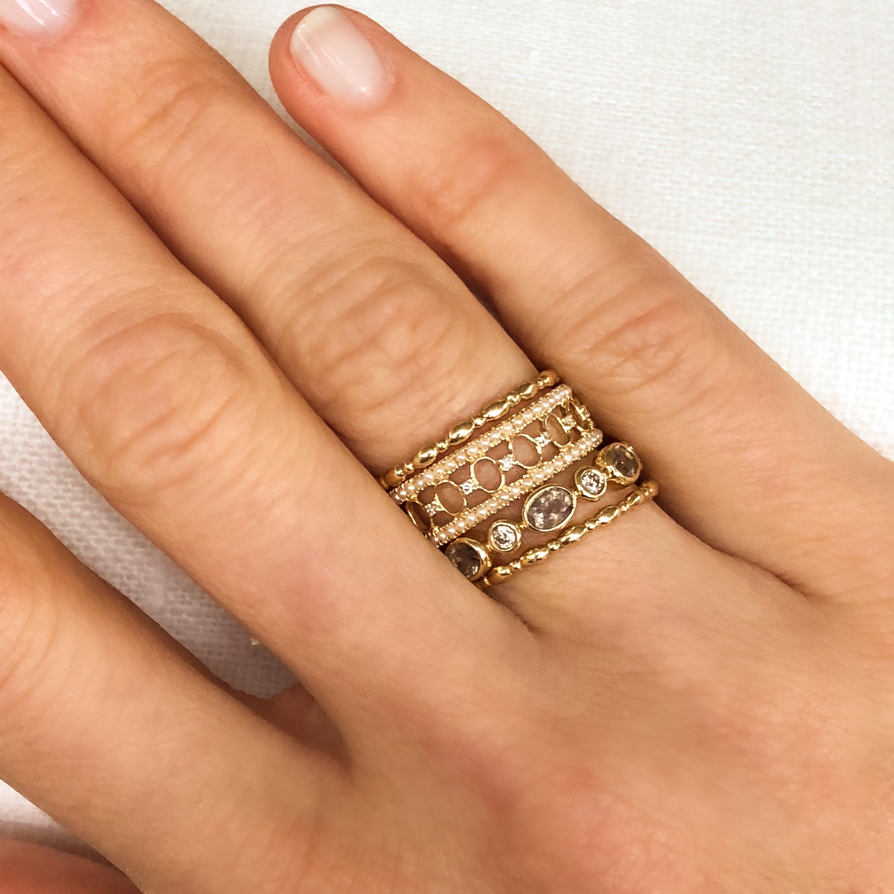 Multi-layered Seed Pearl Ring With CZ Bars in Yellow Gold, Rose Gold,  Sterling Silver Statement Pearl Ring Adjustable, Genuine Pearls - Etsy