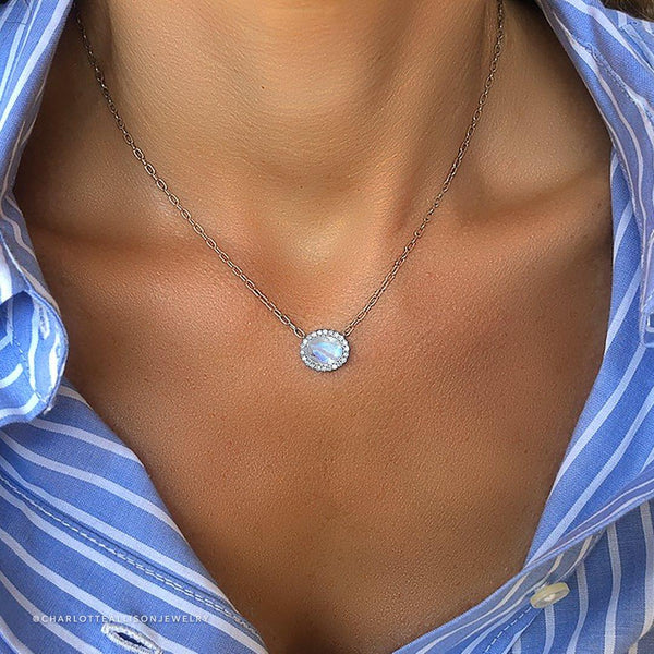 Gemset Necklace in Rainbow Moonstone and Diamond - Charlotte Allison Fine Jewelry